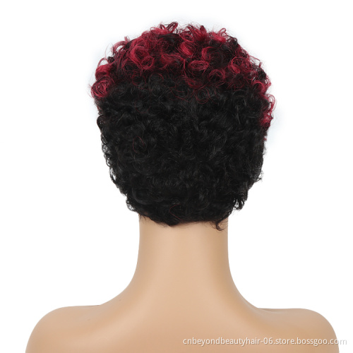 Pixie Cut Wigs Short 95%Human Hair Full Wig With Bangs Straight Perruque Cheveux Mixed Humain Brazilian wig for black women
